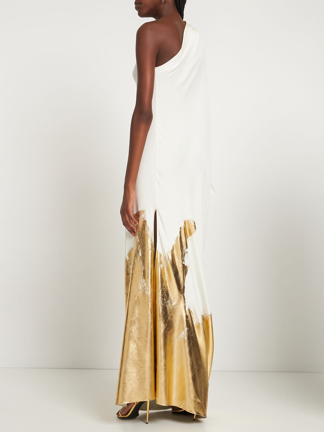 Shop Tom Ford One Shoulder Silk Marocaine Long Dress In Multicolor