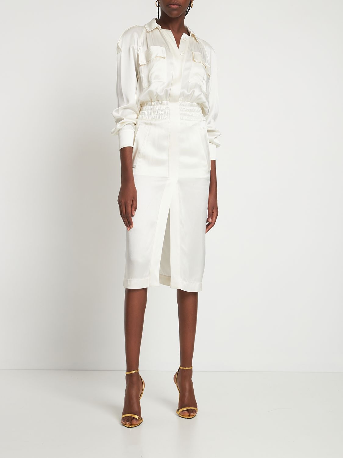 Shop Tom Ford Fluid Satin Trench Midi Dress In White