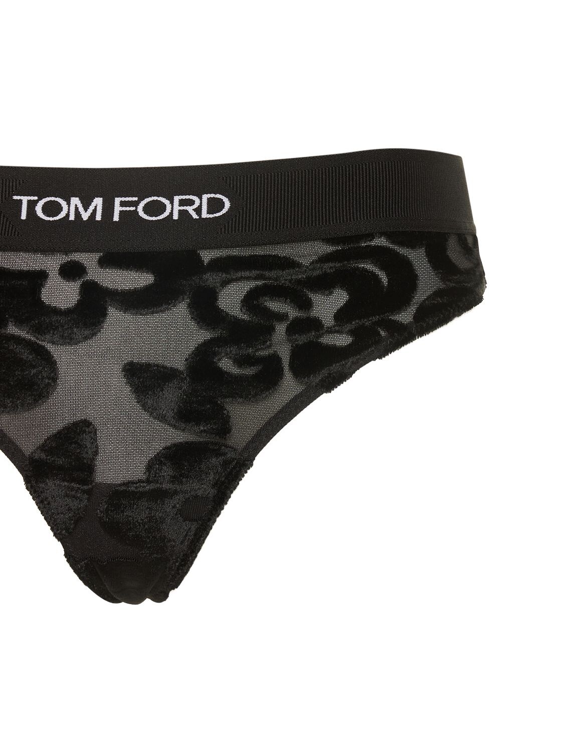 Shop Tom Ford Tulle Devorè Floral Logo Thong In Black