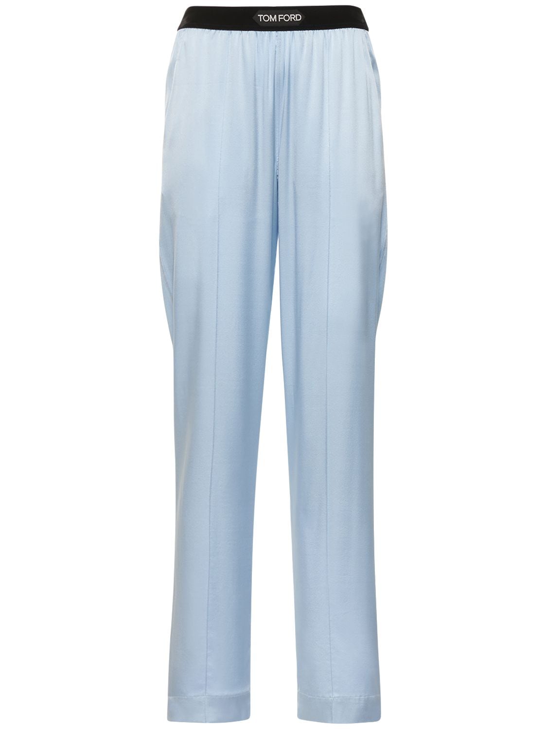 Tom Ford Logo Silk Satin Pyjama Trousers In Light Blue