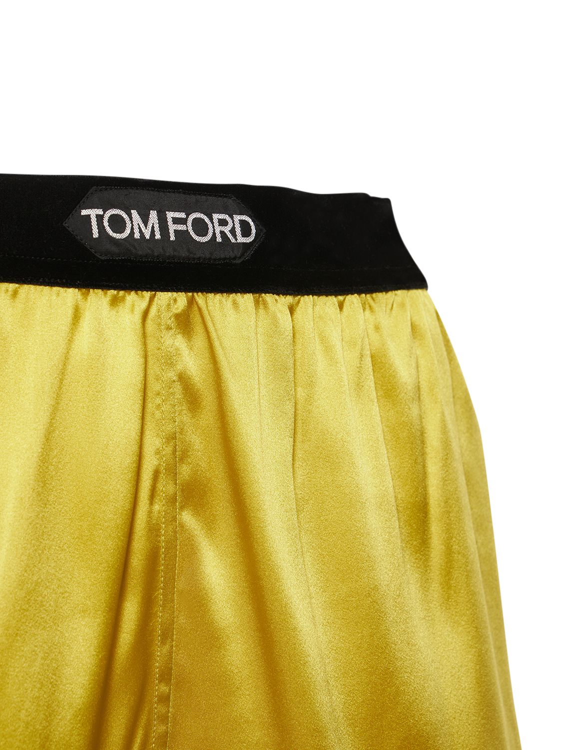 Shop Tom Ford Logo Silk Satin Mini Shorts In Green,yellow