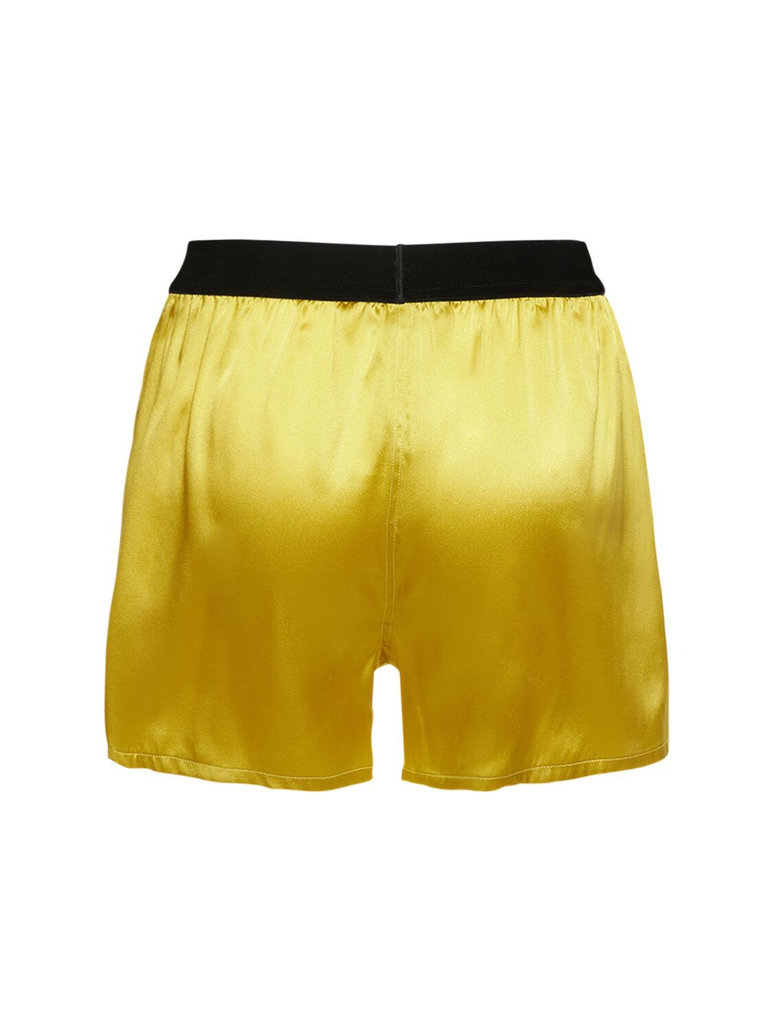 Shop Tom Ford Logo Silk Satin Mini Shorts In Green,yellow