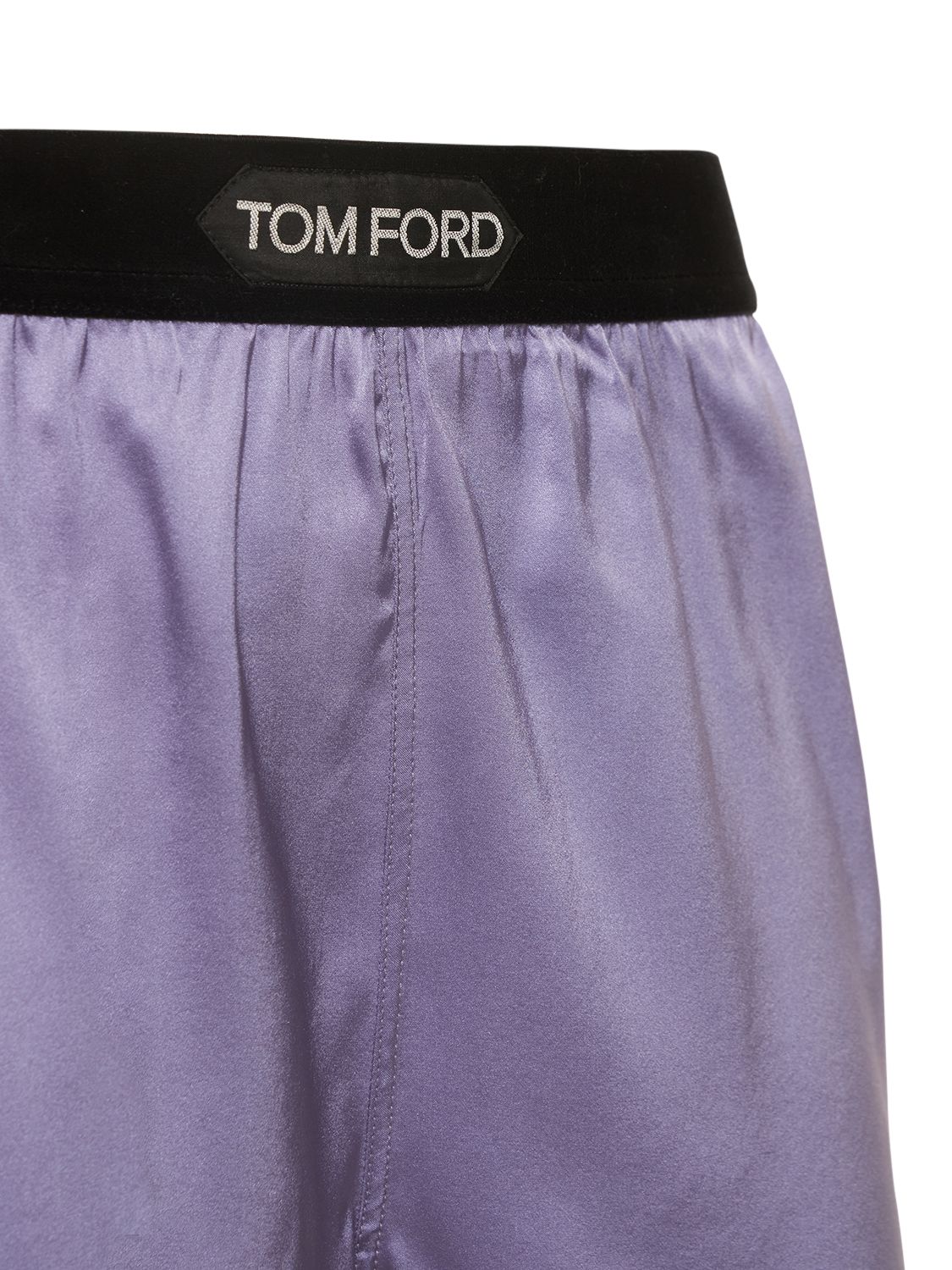 Shop Tom Ford Logo Silk Satin Mini Shorts In Lilac