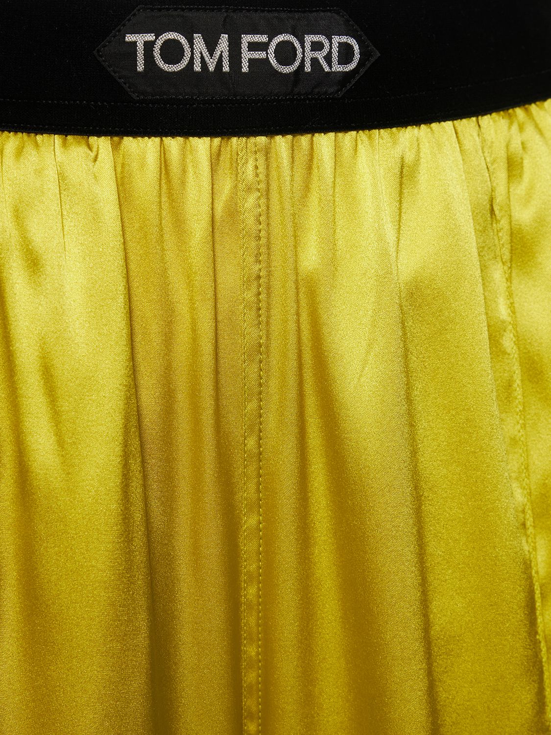 Shop Tom Ford Logo Silk Satin Pajama Pants In Green,yellow