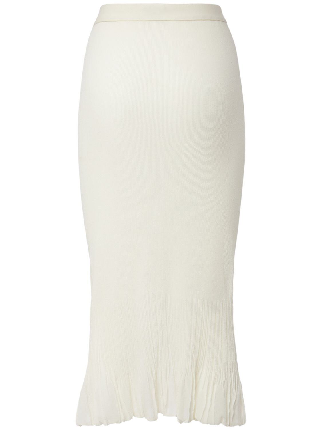 Shop Bottega Veneta Underpinning Light Rib Cotton Midi Skirt In Chalk