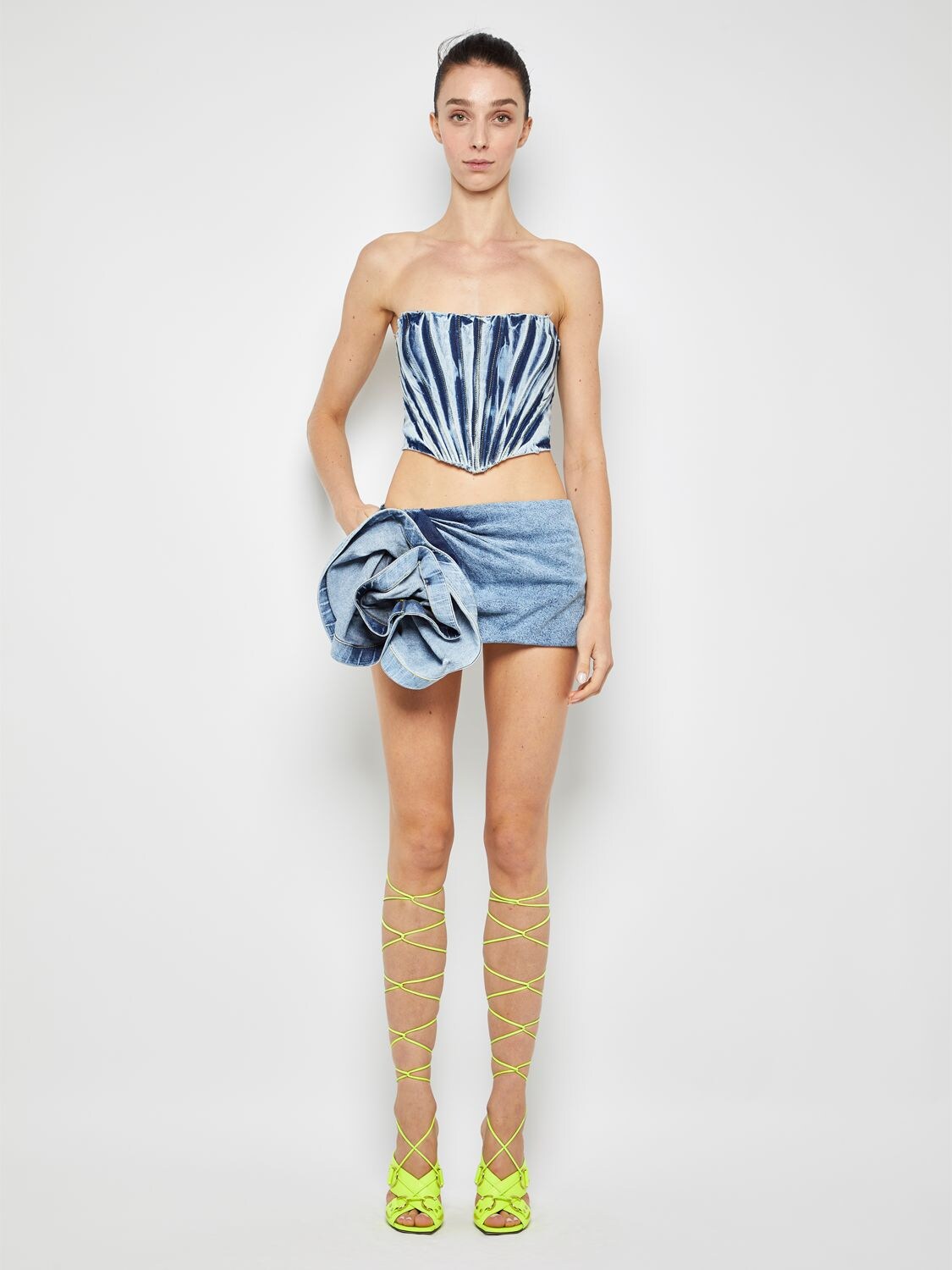 Prabal Gurung Rosette Flower Denim Mini Skirt In Blue ModeSens