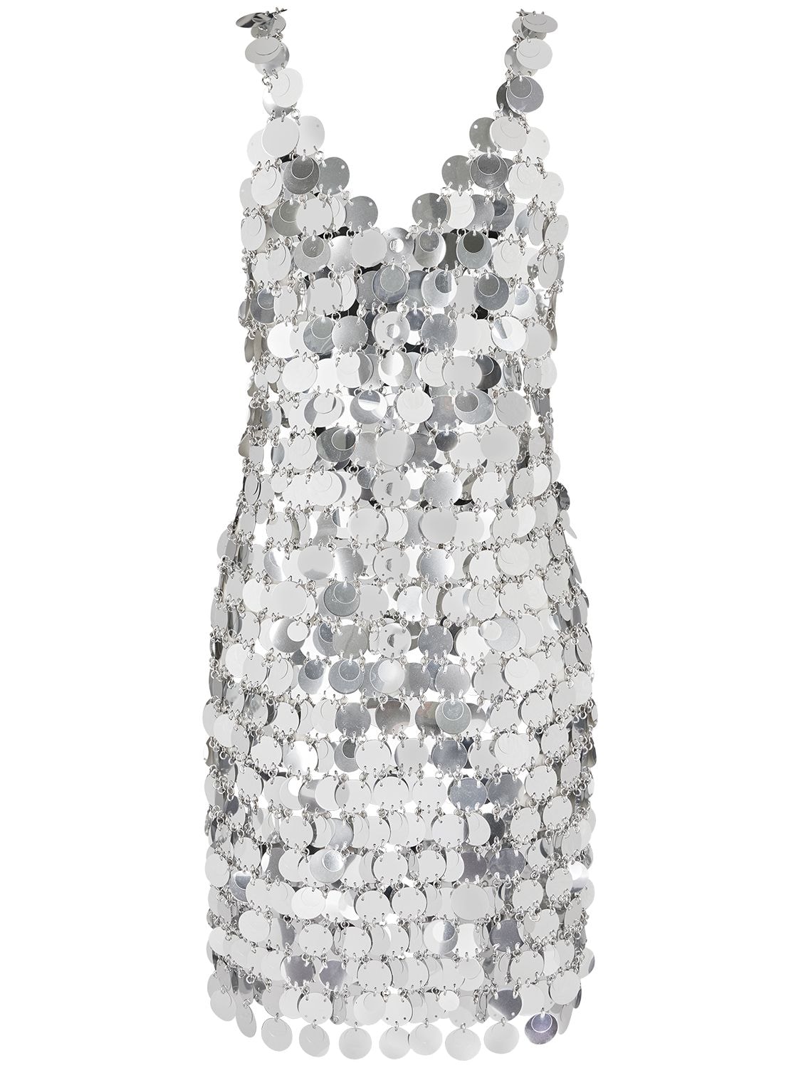 Shop Rabanne Sequin Embellished V Neck Mini Dress In Silver