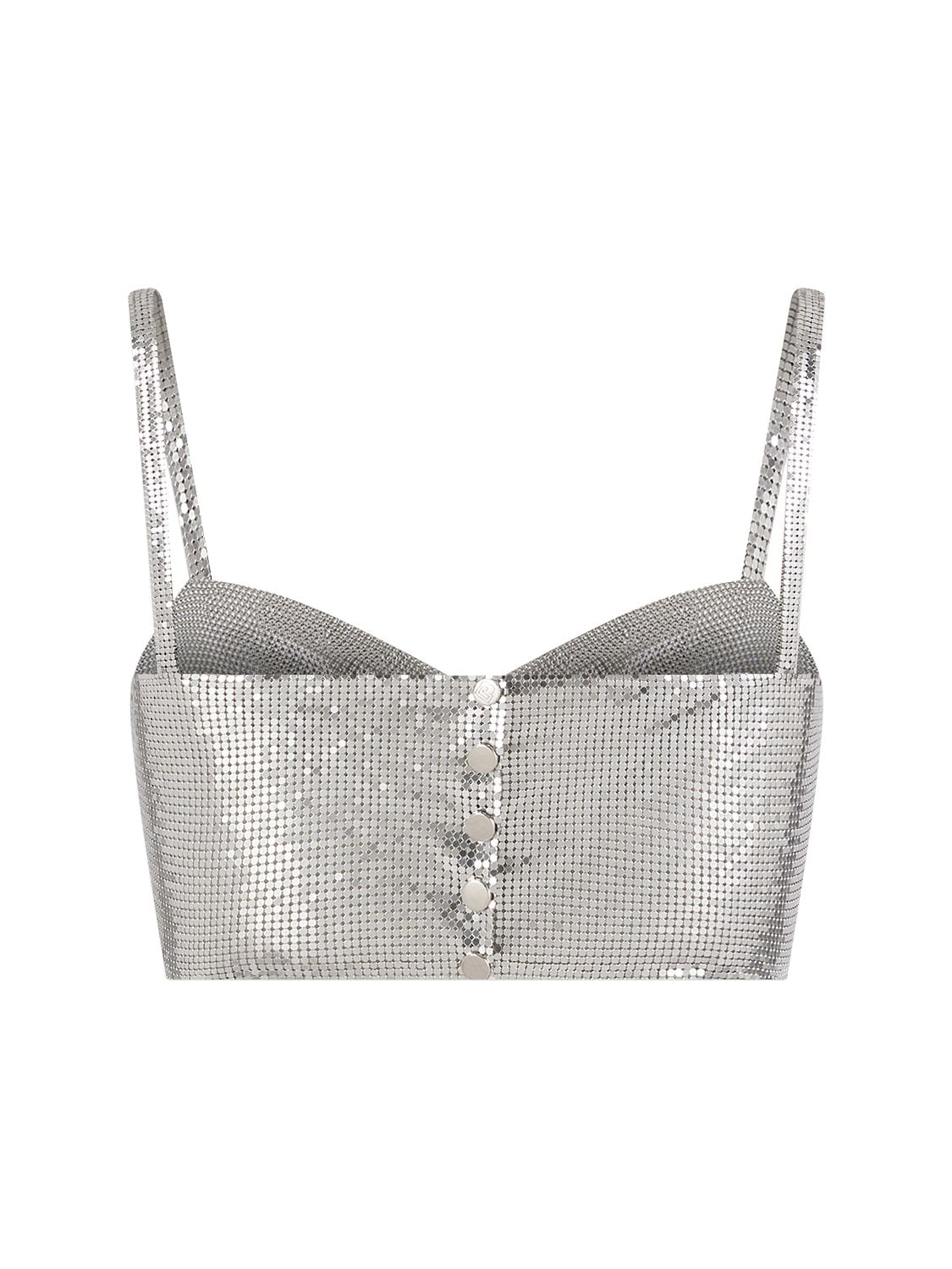 Shop Rabanne Mini Mesh Crop Top In Silver