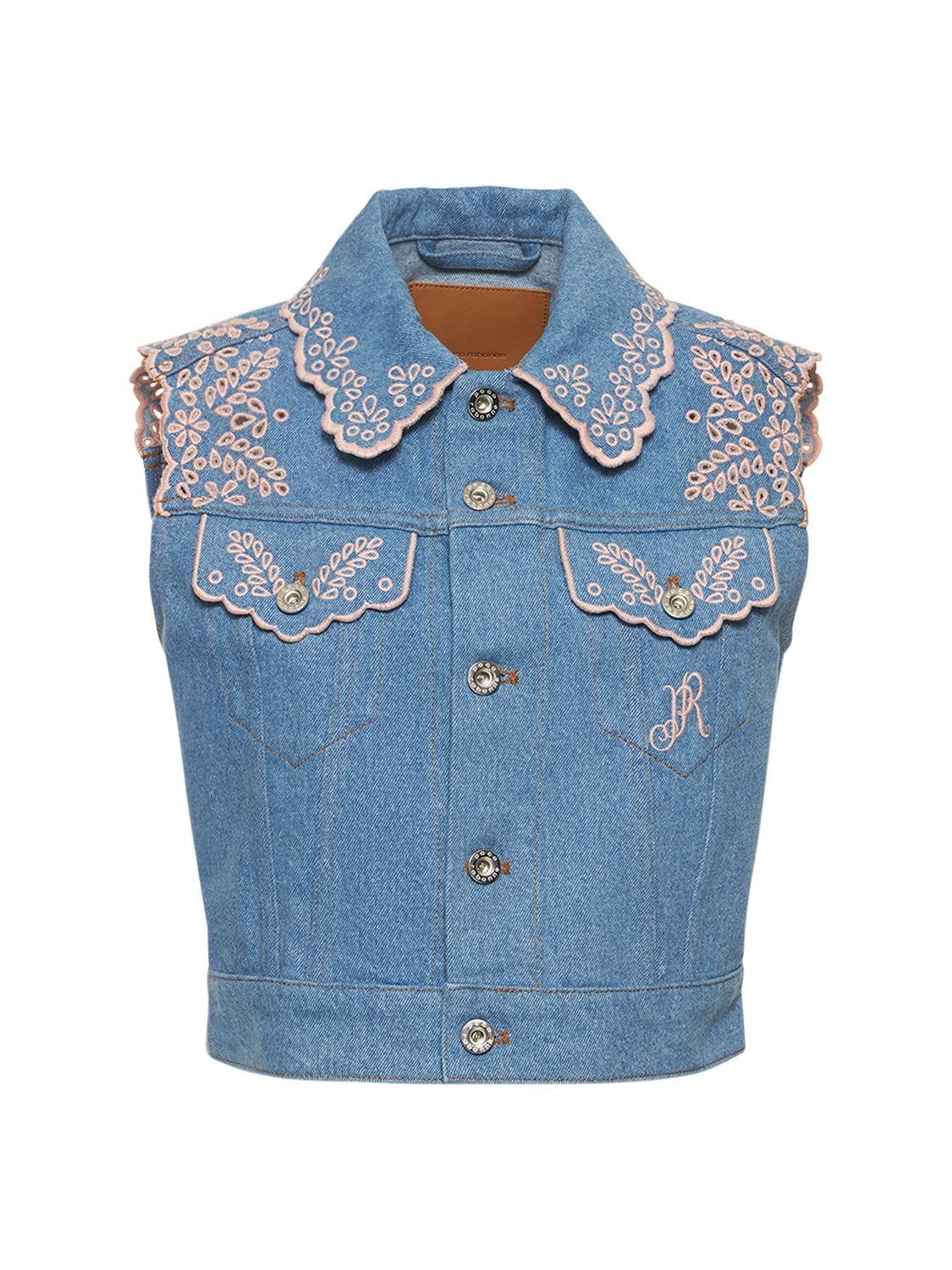 Denim Embroidered Vest Jacket – WOMEN > CLOTHING > JACKETS