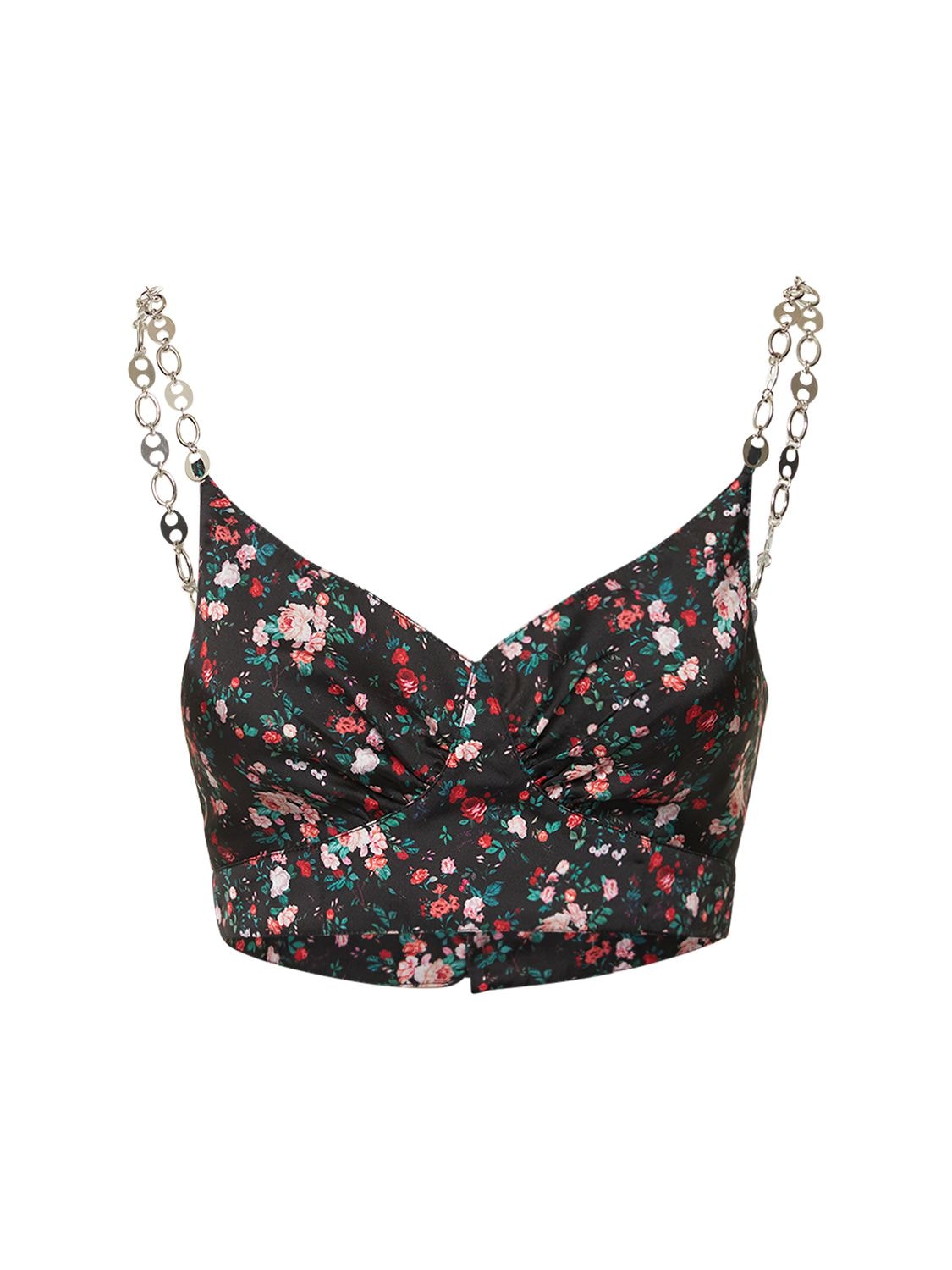 Satin Printed Chain Strap Crop Top – WOMEN > CLOTHING > TOPS