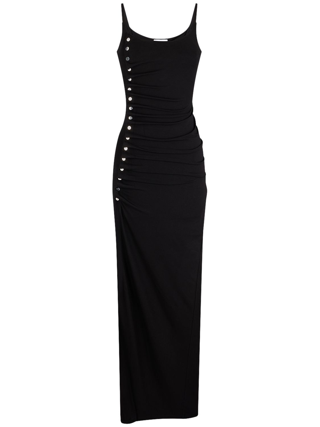 Rabanne Viscose Jersey Side Stud Midi Dress In Black