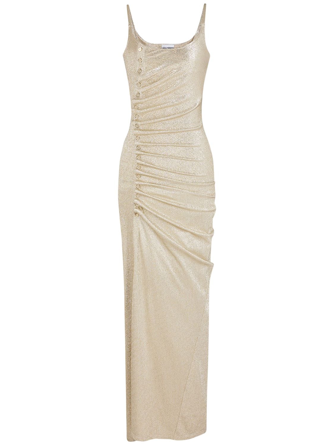 Shop Rabanne Viscose Jersey Lurex Midi Dress In Gold,silver