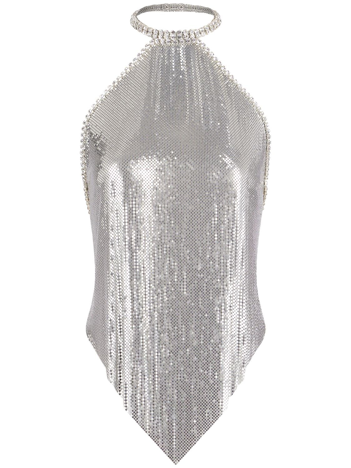 RABANNE MINI MESH EMBELLISHED HALTER NECK TOP