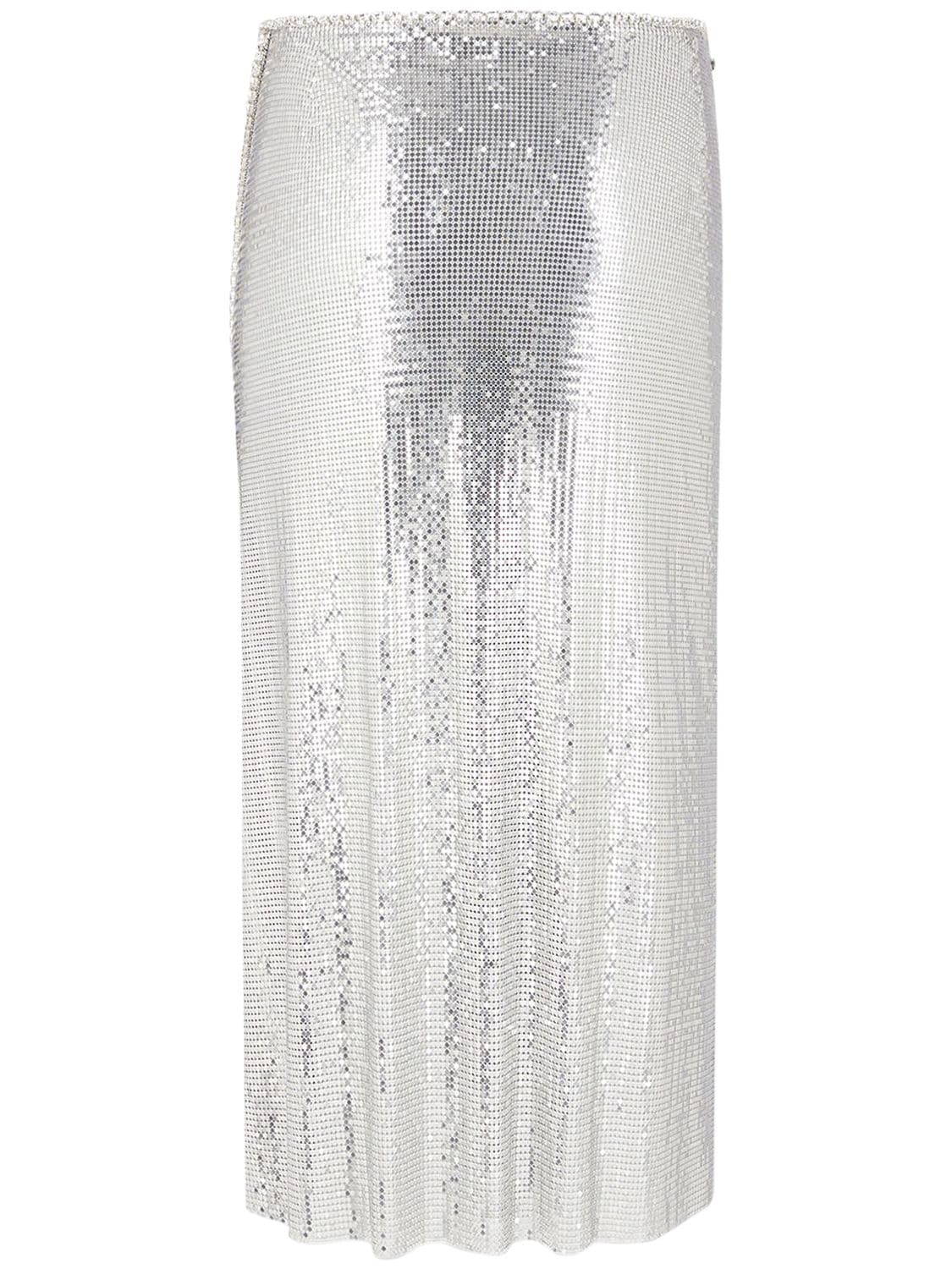 Shop Rabanne Mini Mesh Midi Skirt In Silver