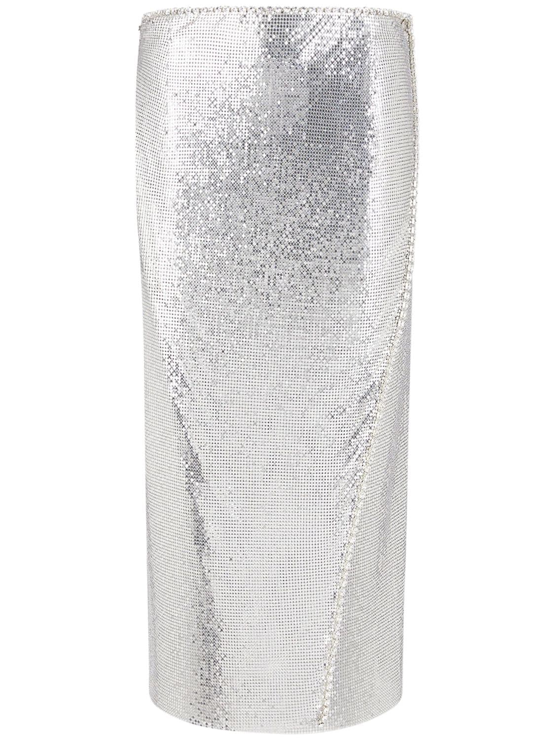 Paco Rabanne Mini Mesh Midi Skirt In Silver
