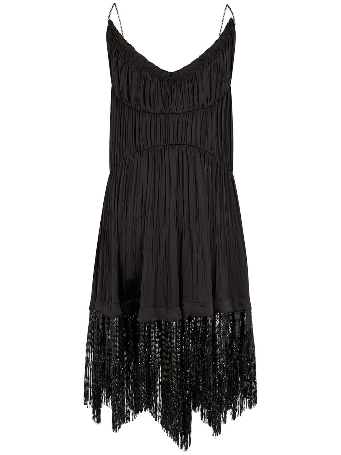 Paco Rabanne - Satin & mesh fringed mini dress - Black | Luisaviaroma