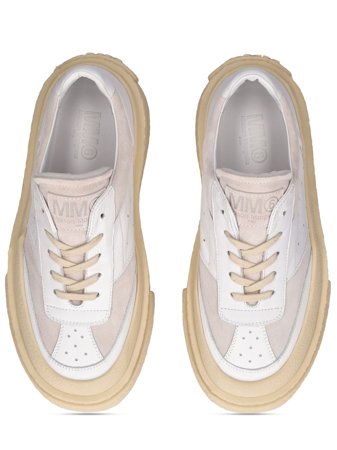 Shop Mm6 Maison Margiela 40mm Leather Sneakers In White,grey