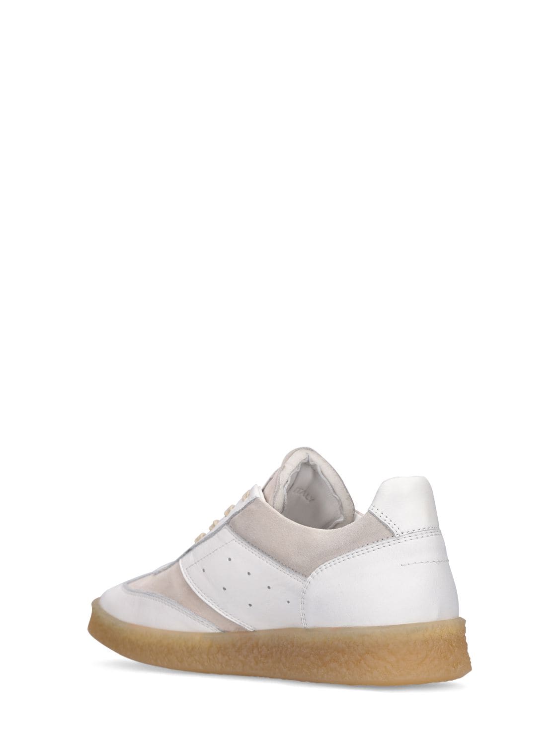 Shop Mm6 Maison Margiela Leather Low Top Sneakers In White,grey