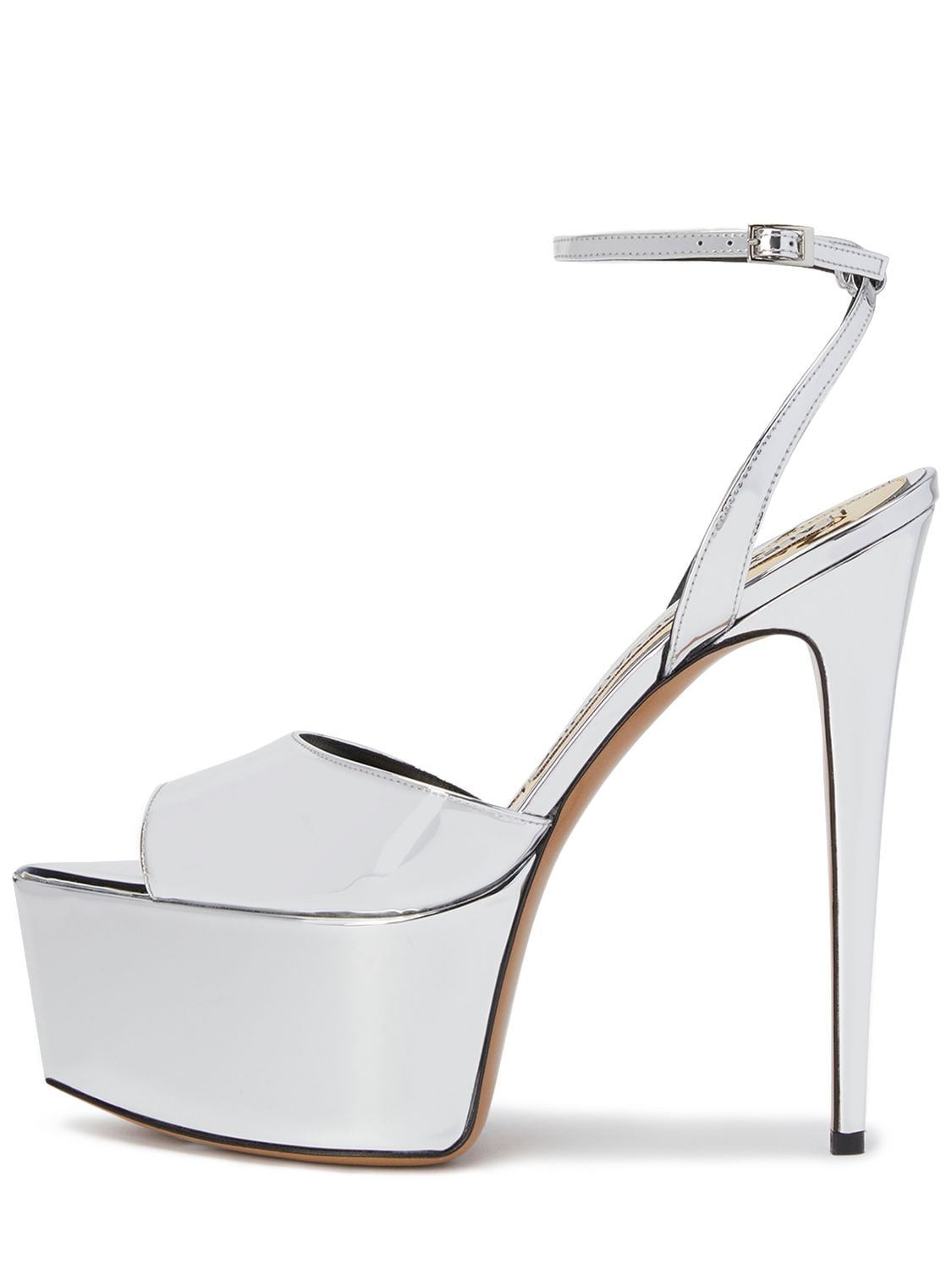 Alexandre Vauthier 150mm Faux Metallic Leather Sandals In Silver