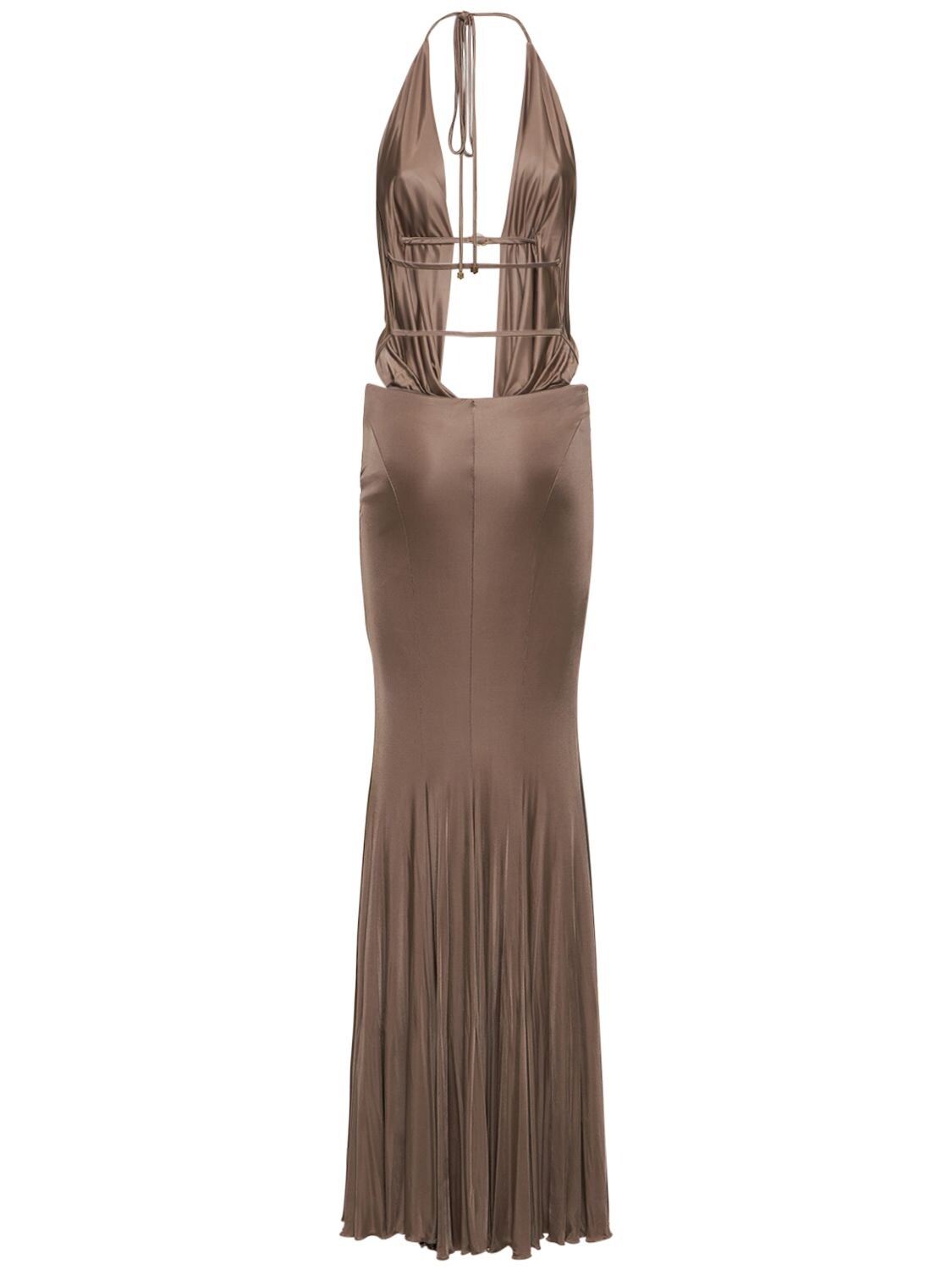 BLUMARINE PLUNGE NECK JERSEY LONG DRESS 