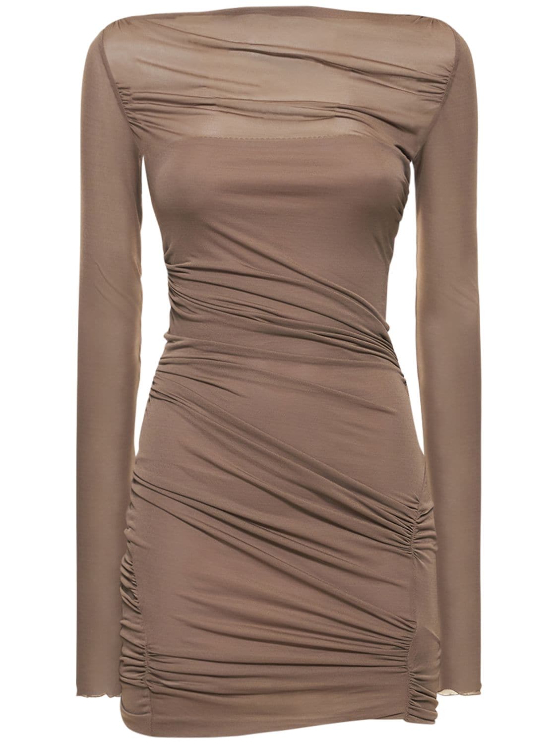 Blumarine Draped Jersey Mini Dress In Brown