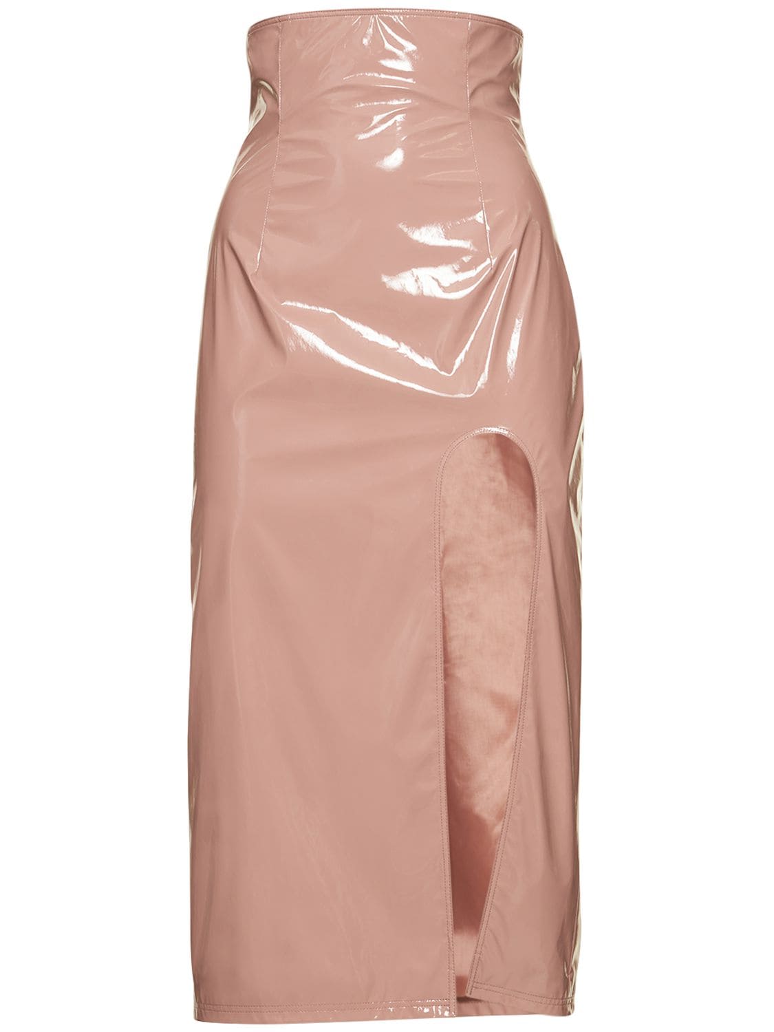 Alessandro Vigilante High Waist Vinyl Midi Skirt In Dark Pink
