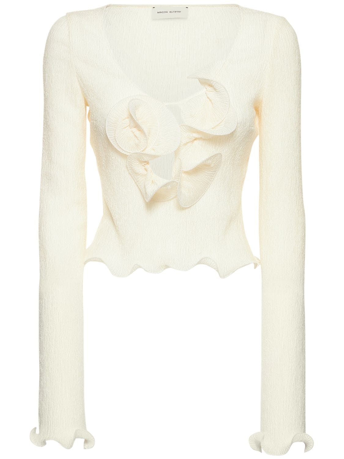 MAGDA BUTRYM SHIRRED KNIT FLOWER CROP TOP