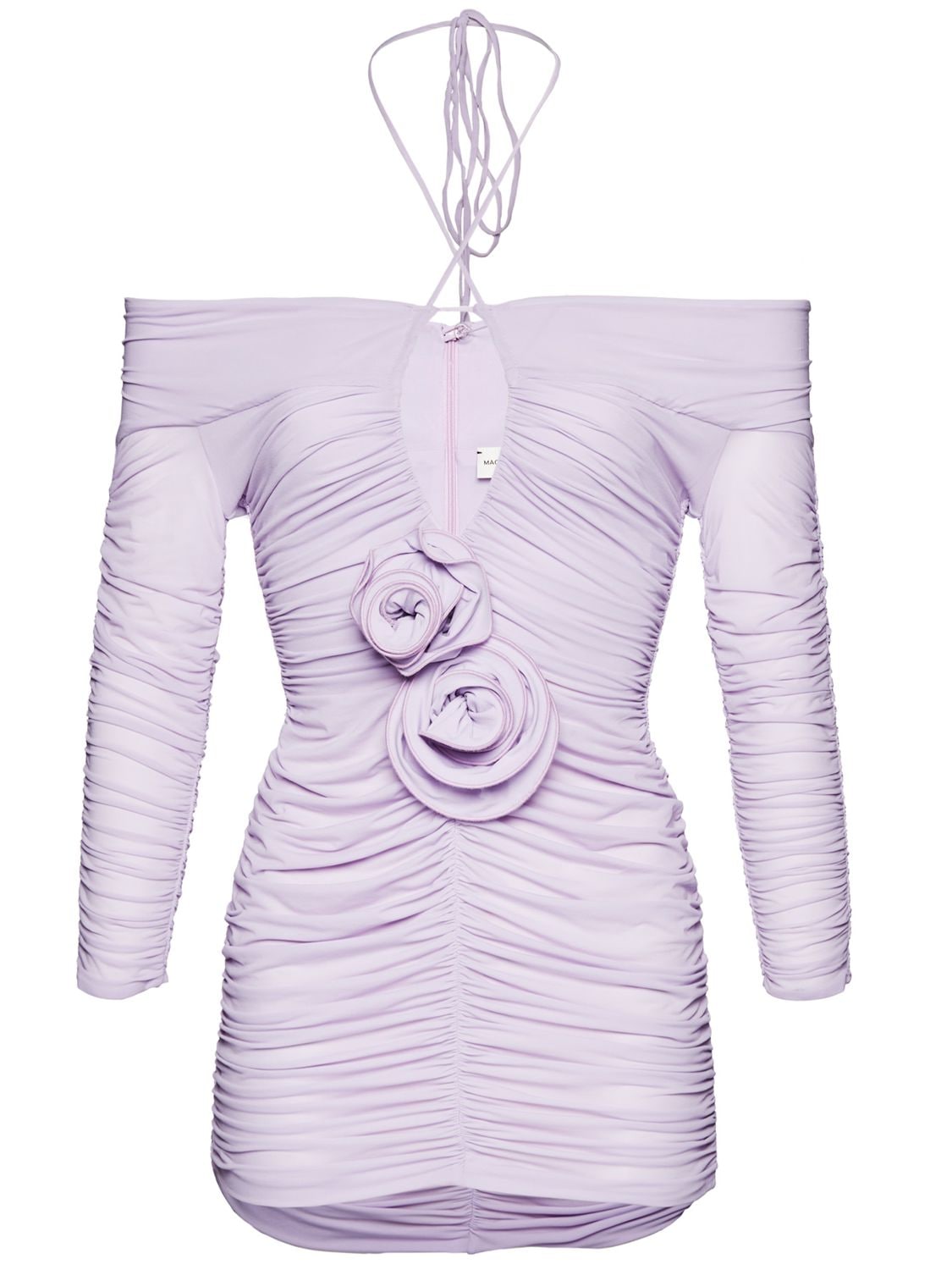 Shop Magda Butrym Gathered Jersey Mini Dress W/ Cutout In Lavender