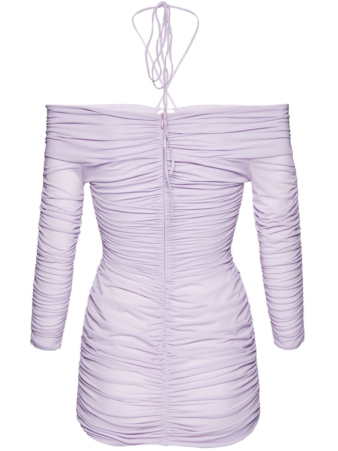 Shop Magda Butrym Gathered Jersey Mini Dress W/ Cutout In Lavender