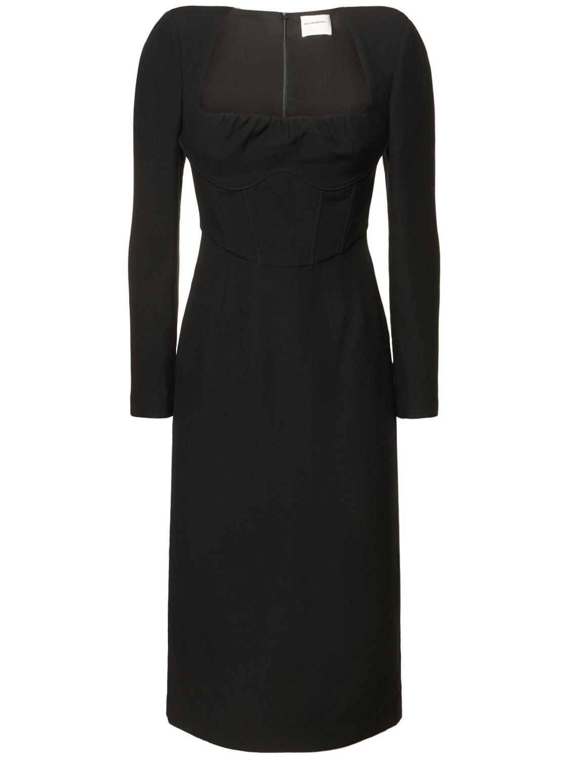 Roland Mouret Silk & Wool Midi Dress W/gathered Detail In Black
