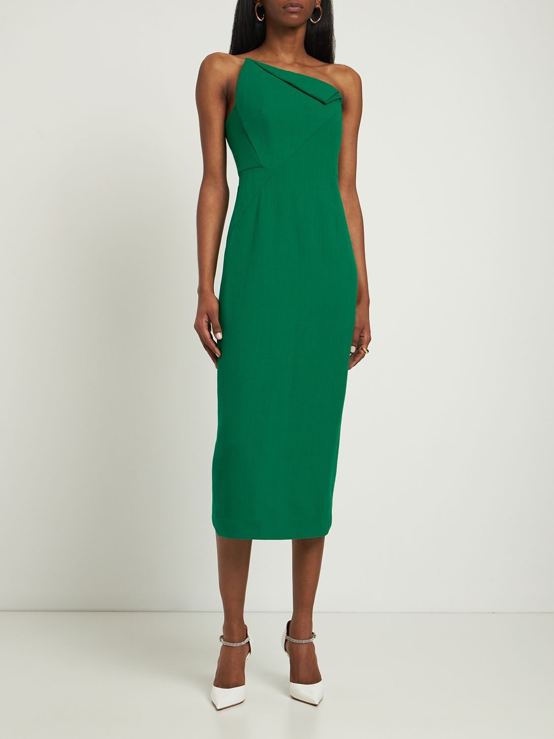 asymmetric crimp bias midi dress