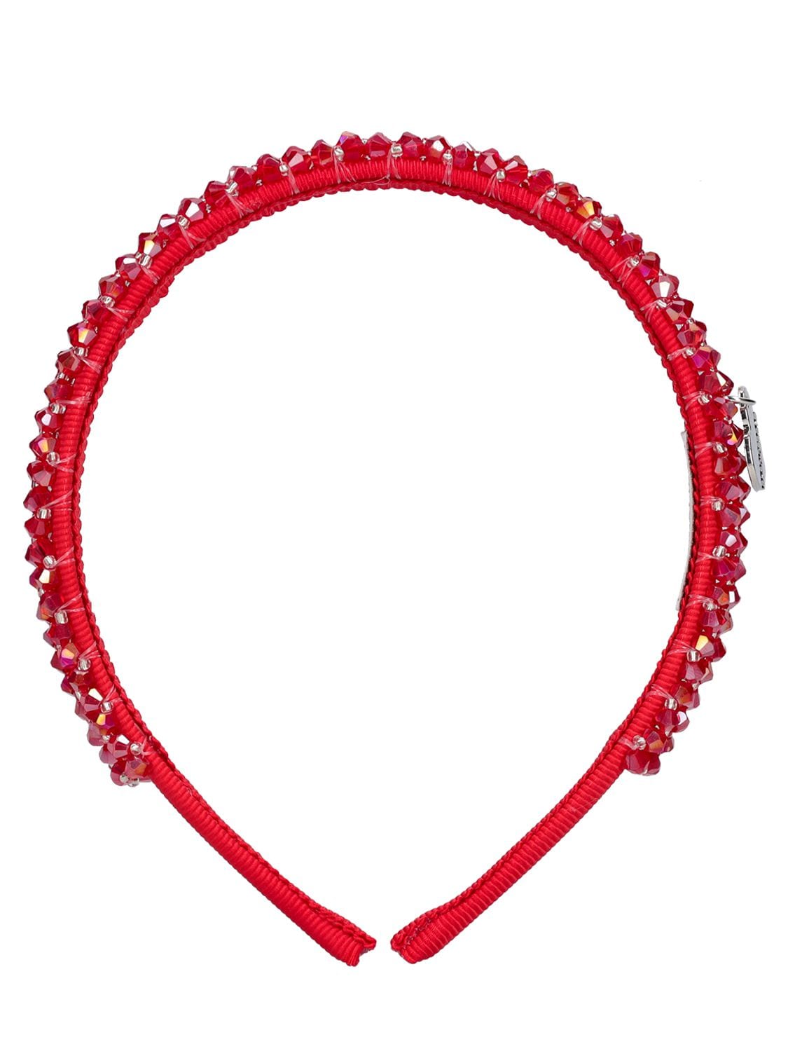 Shop Monnalisa Beaded Headband W/ Logo Charm In Red