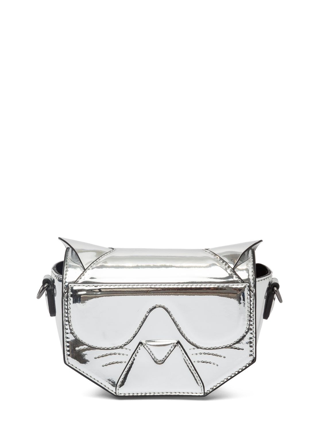 Karl Lagerfeld Kids' Choupette Laminated Shoulder Bag In Silver