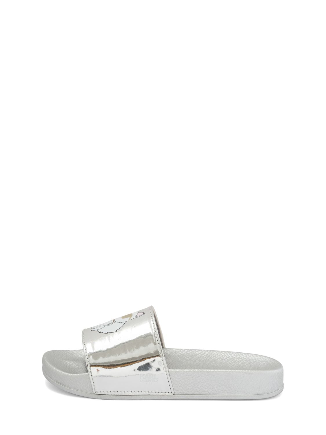 Karl Lagerfeld Kids' Choupette Print Rubber Slide Sandals In Silver