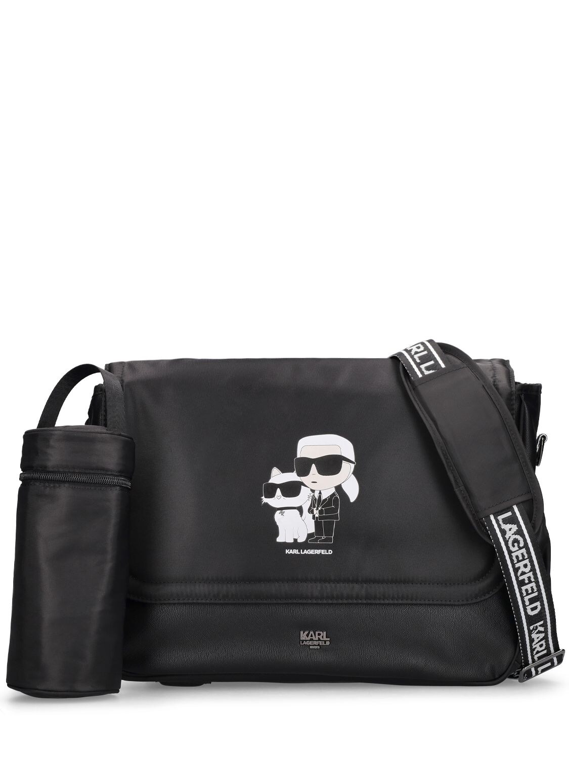 Karl Lagerfeld Kids' Nylon Changing Bag, Mat & Bottle Holder In Black