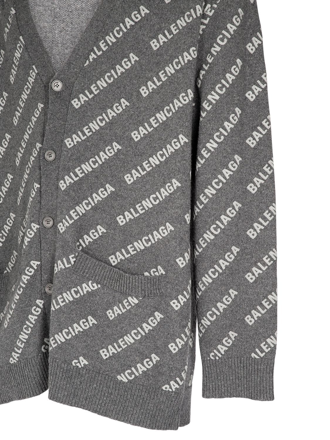 Shop Balenciaga Logo Cashmere Knit Cardigan In Heather Grey