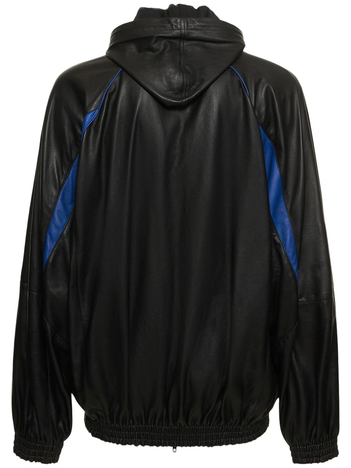 Shop Balenciaga Leather Track Jacket In Black,blue