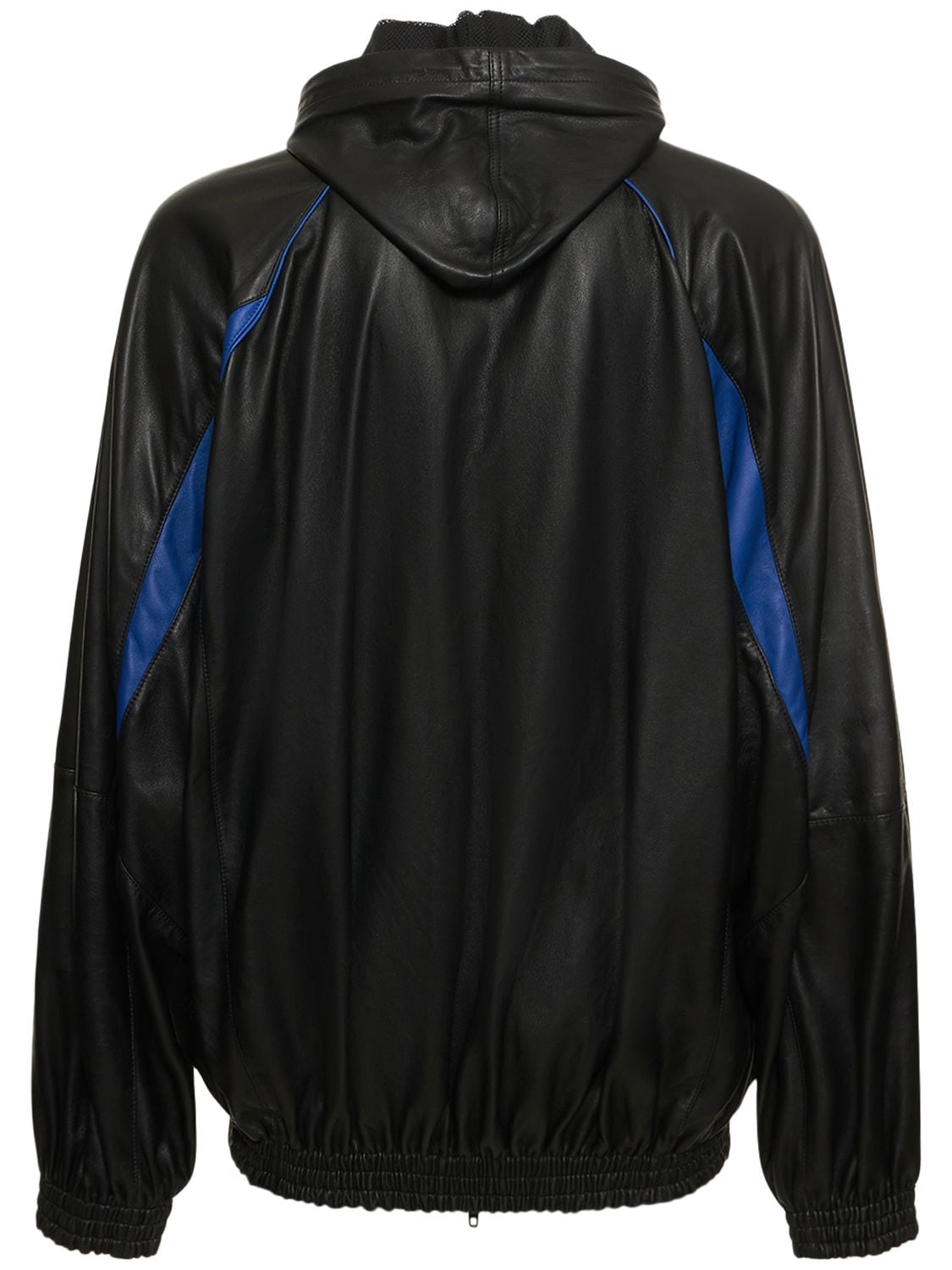 Shop Balenciaga Leather Track Jacket In Black,blue