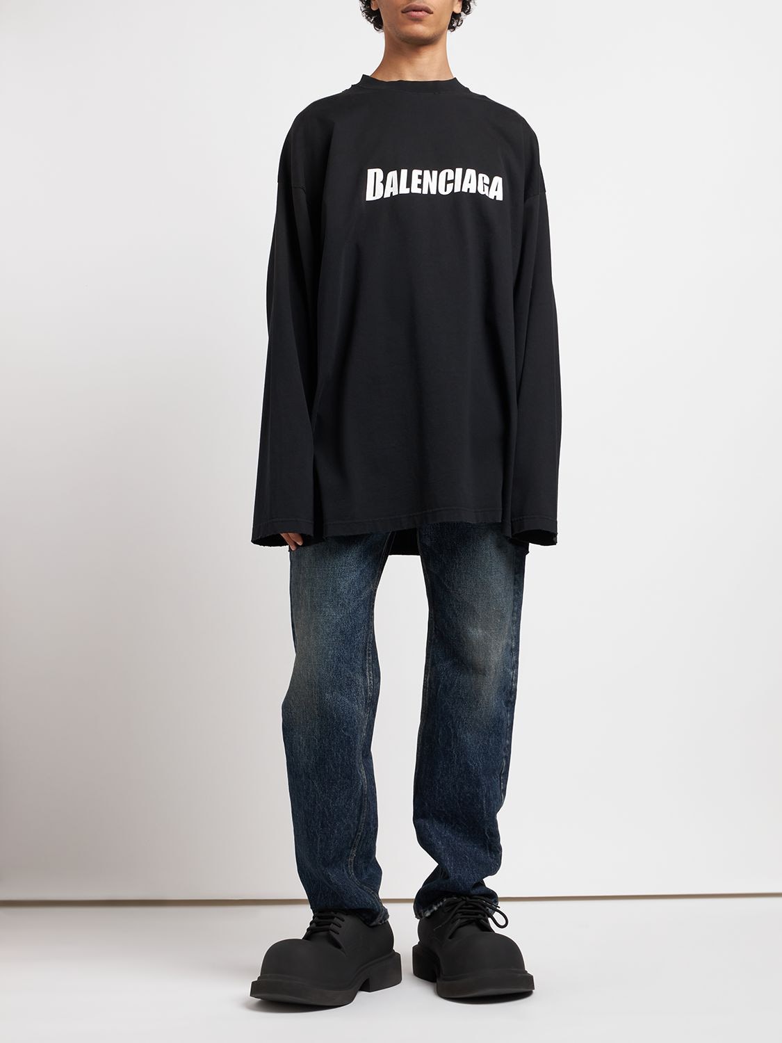 Shop Balenciaga Oversize Cotton T-shirt In Black,white