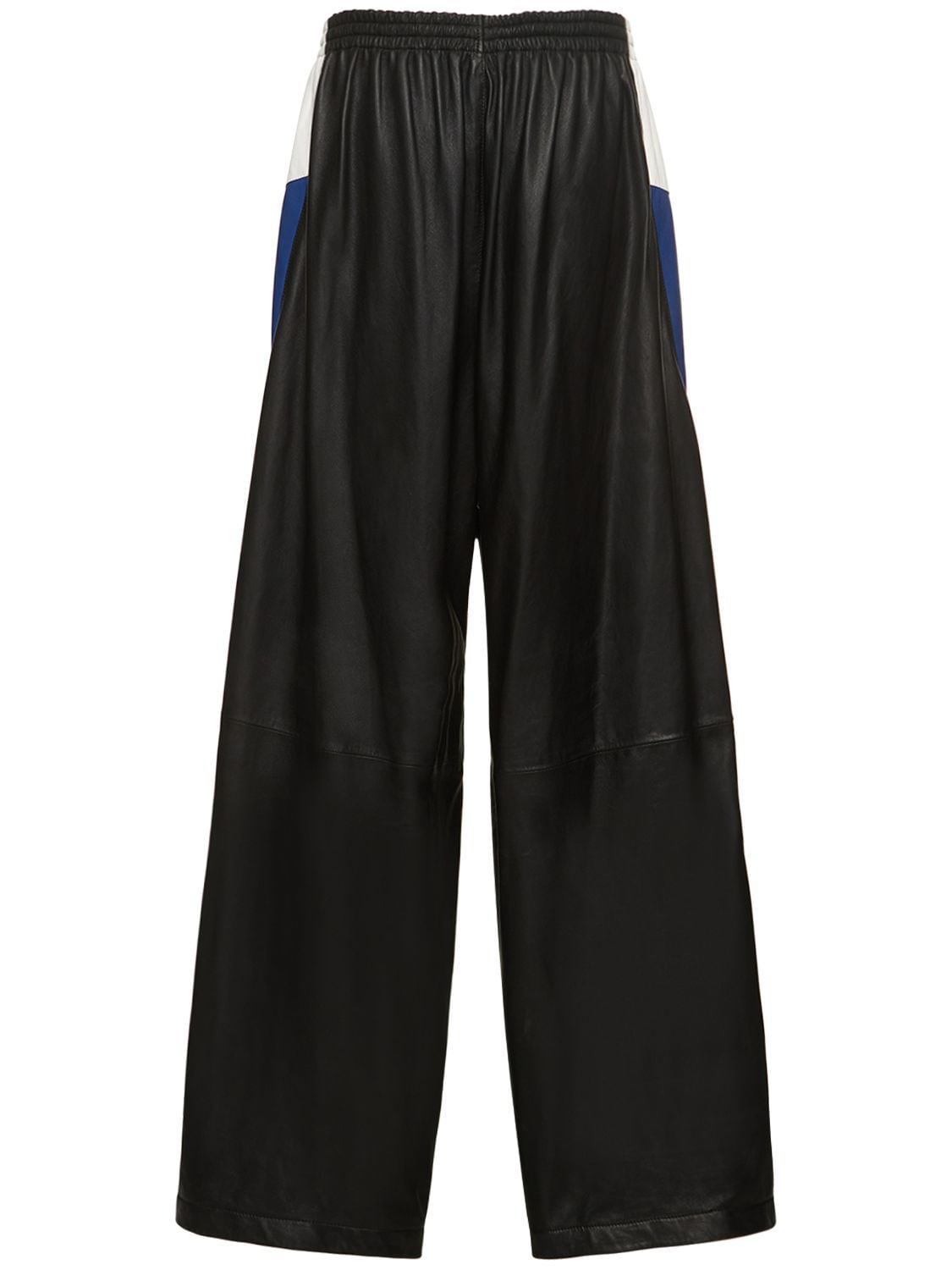 Shop Balenciaga Leather Track Pants In Black,blue
