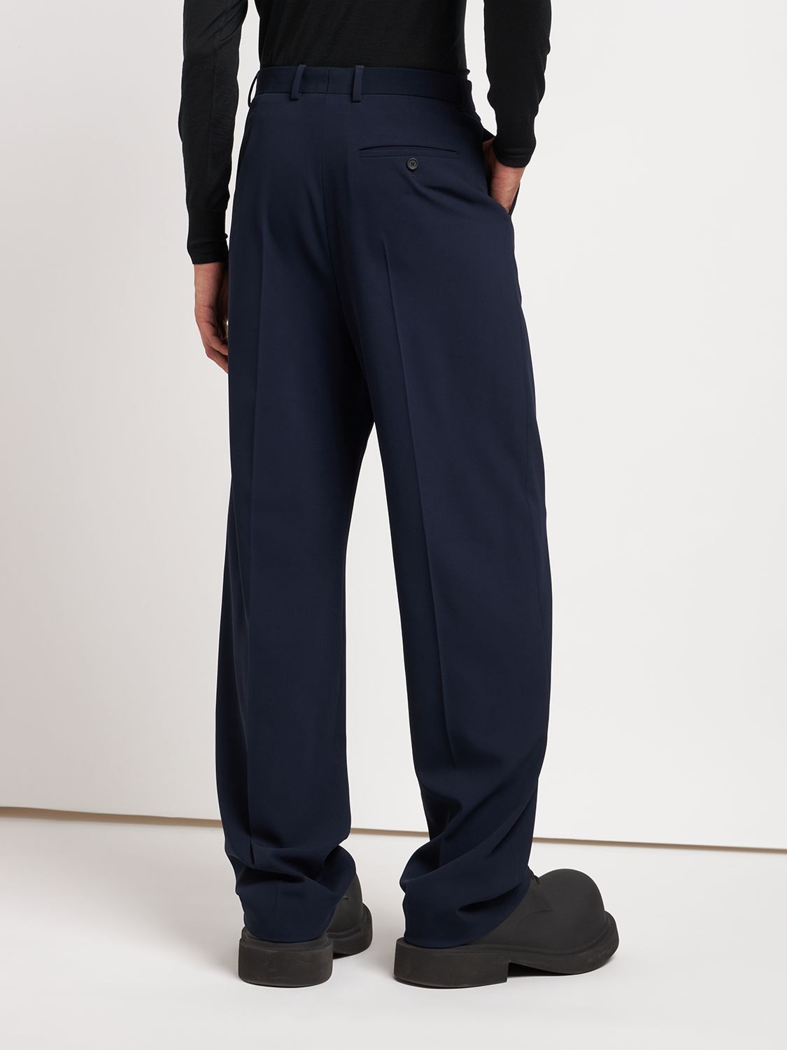 Shop Balenciaga Tailored Wool Pants In Navy