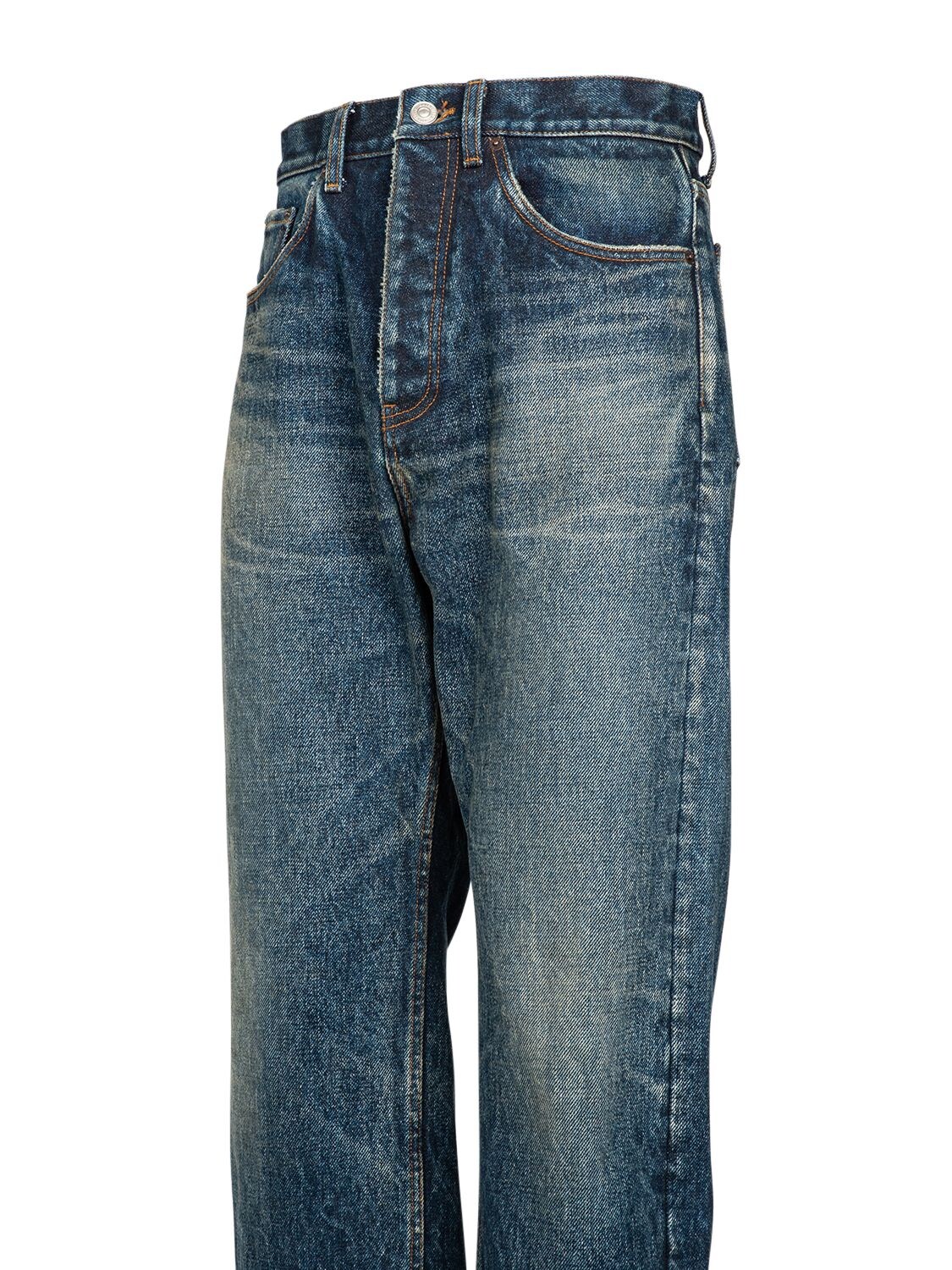 Shop Balenciaga Cotton Denim Jeans In Dark Blue