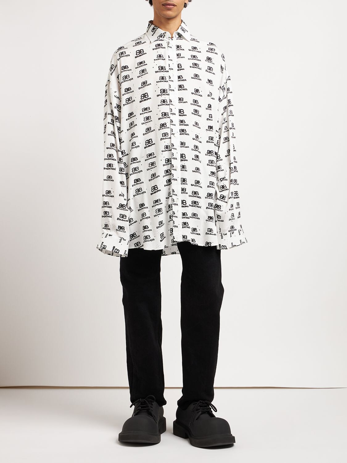 Shop Balenciaga Oversize Viscose Shirt In White,black