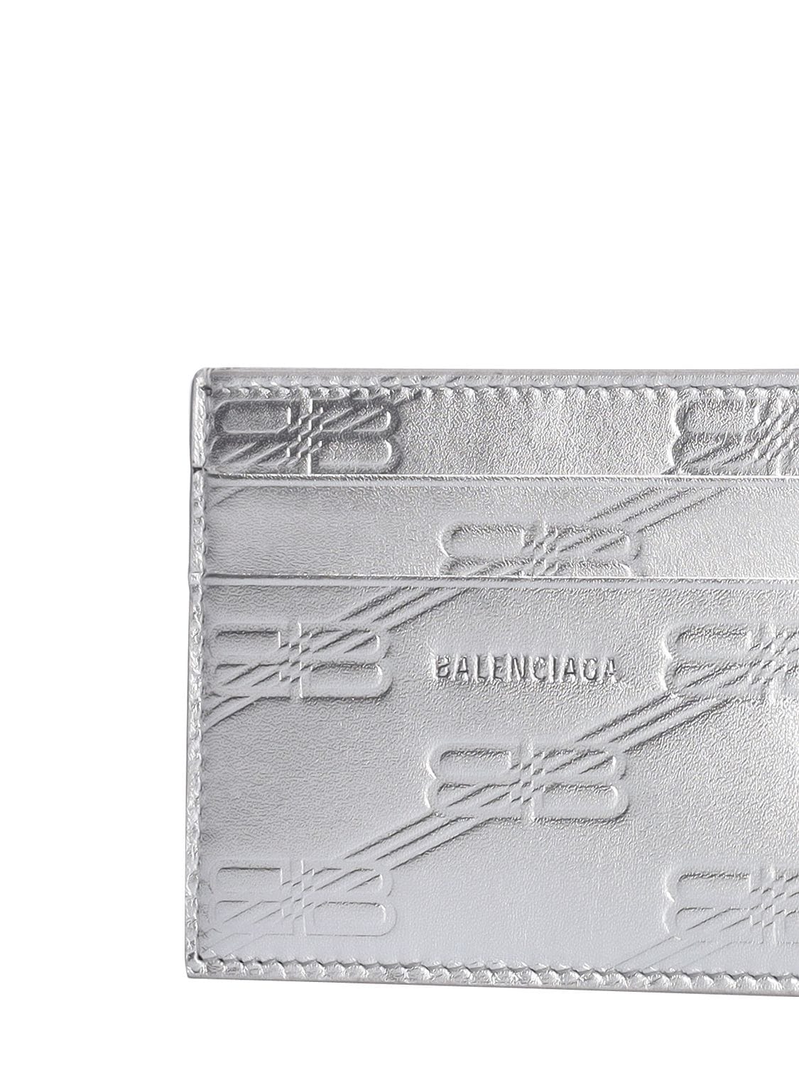 Shop Balenciaga Embossed Leather Card Holder In Silver