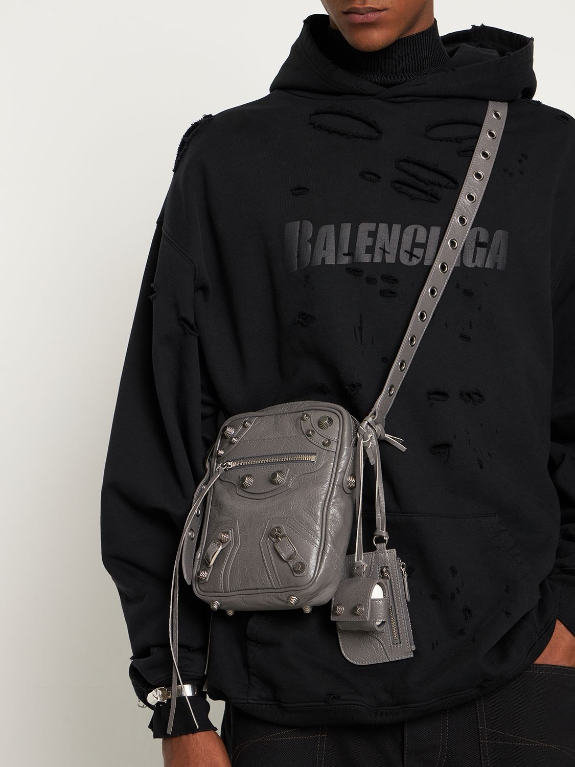 Shop Balenciaga Le Cagole Leather Crossbody Bag In Dark Grey