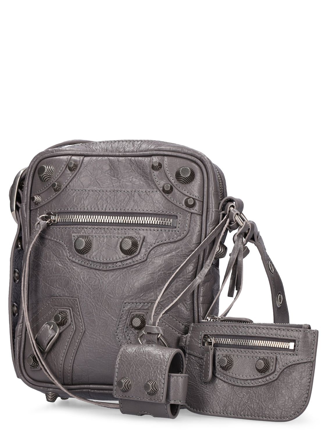 Shop Balenciaga Le Cagole Leather Crossbody Bag In Dark Grey