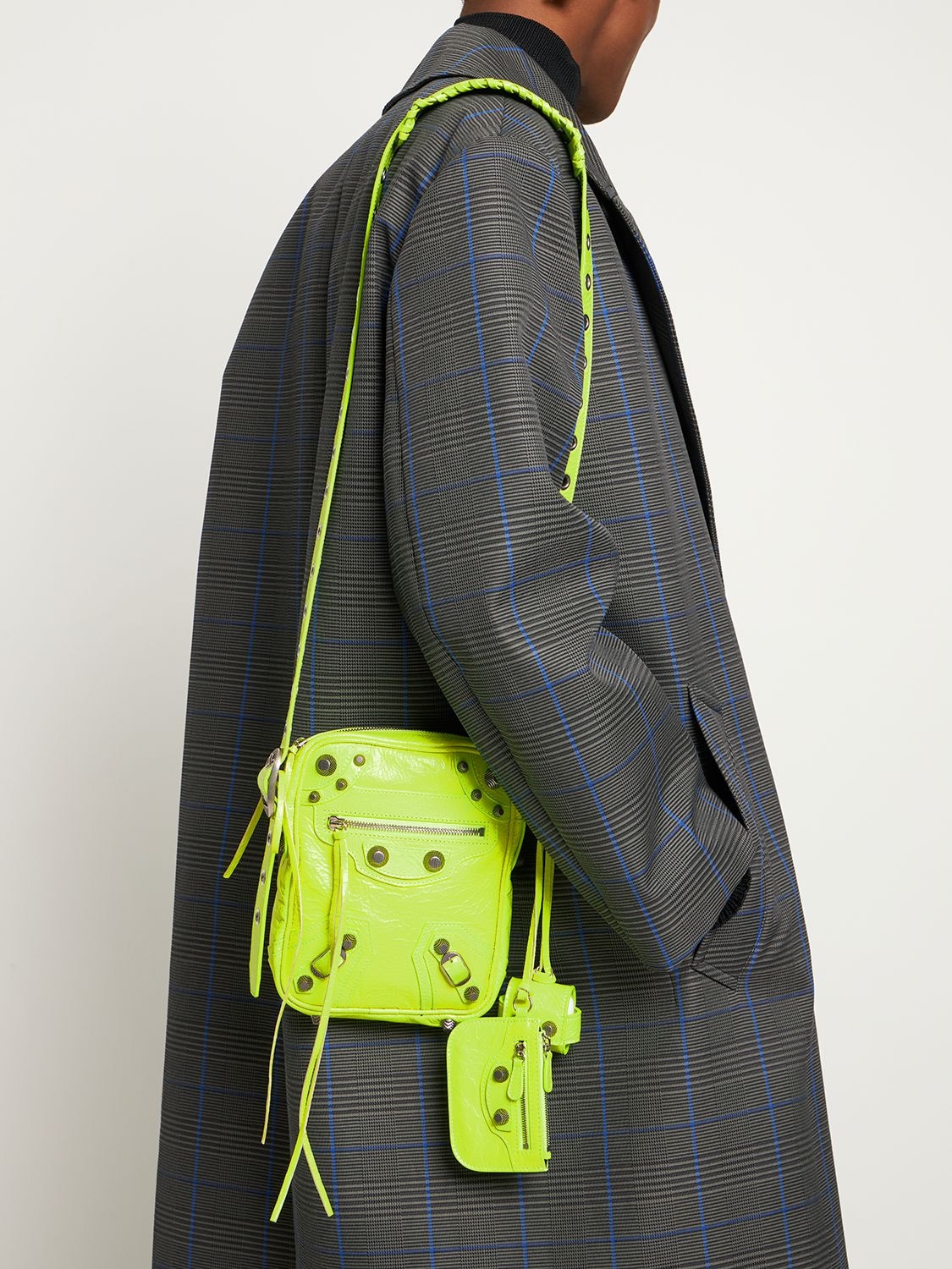 Shop Balenciaga Le Cagole Leather Crossbody Bag In Neon Yellow