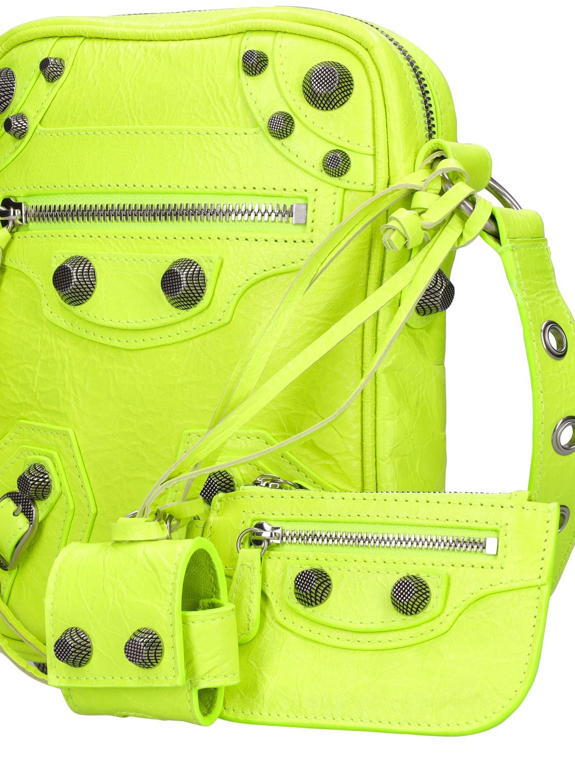 Shop Balenciaga Le Cagole Leather Crossbody Bag In Neon Yellow