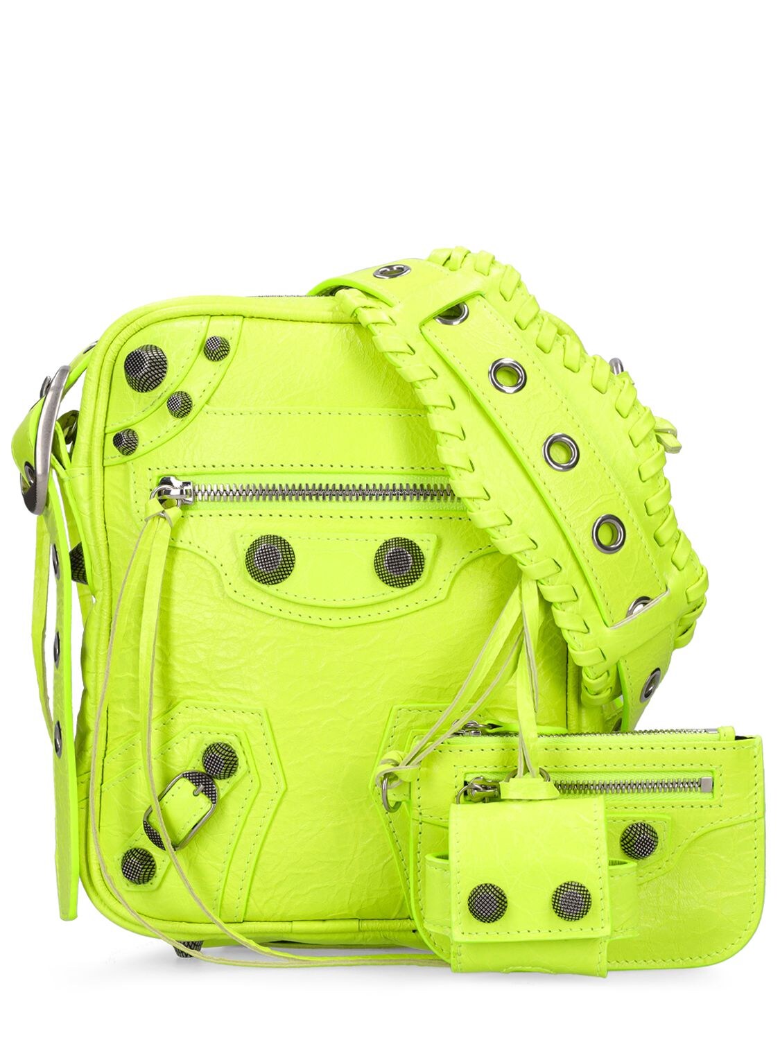 Shop Balenciaga Le Cagole Leather Crossbody Bag In Neon Yellow