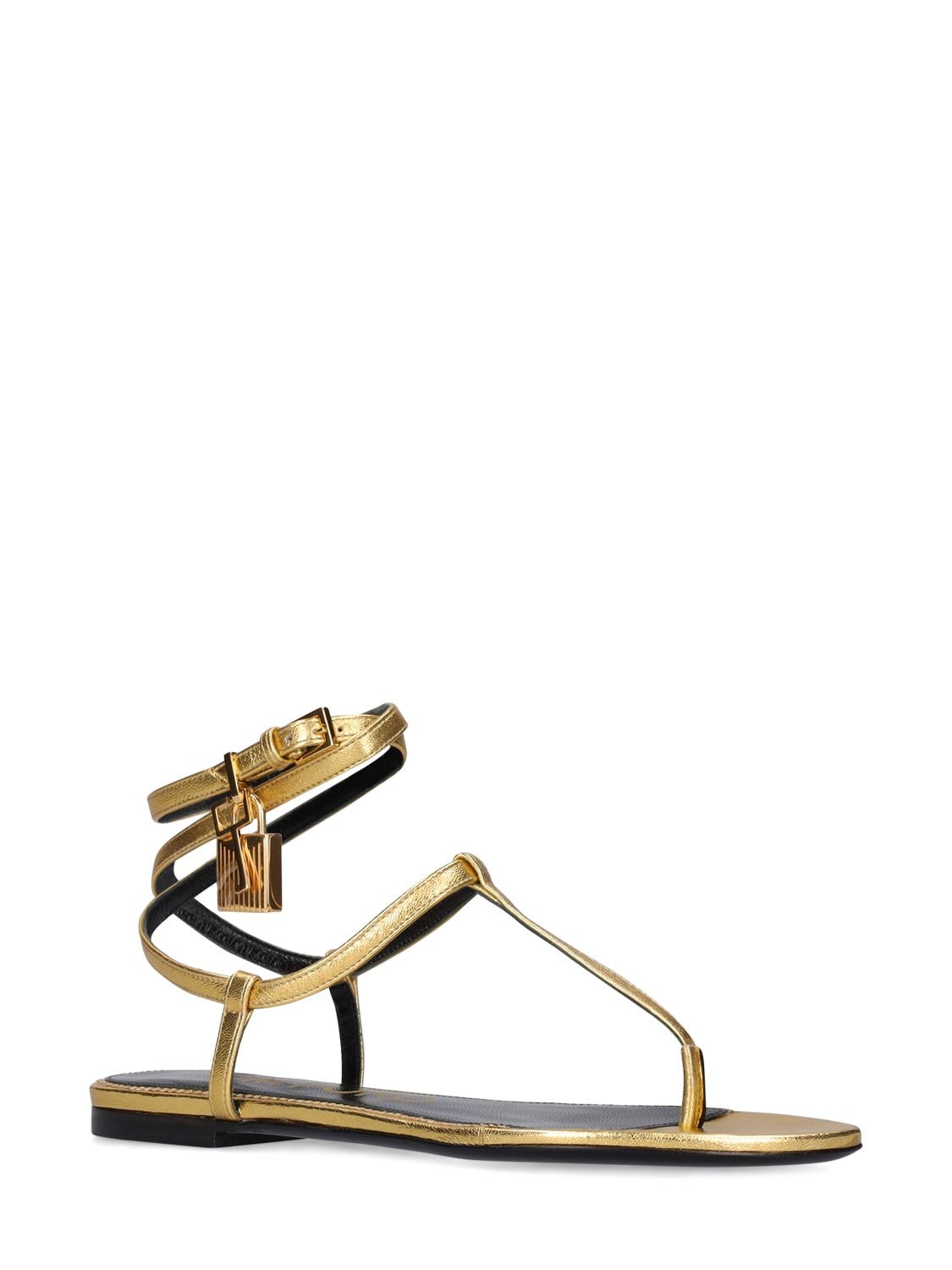 Shop Tom Ford 10mm Laminated Leather Thong Sandals In Gold